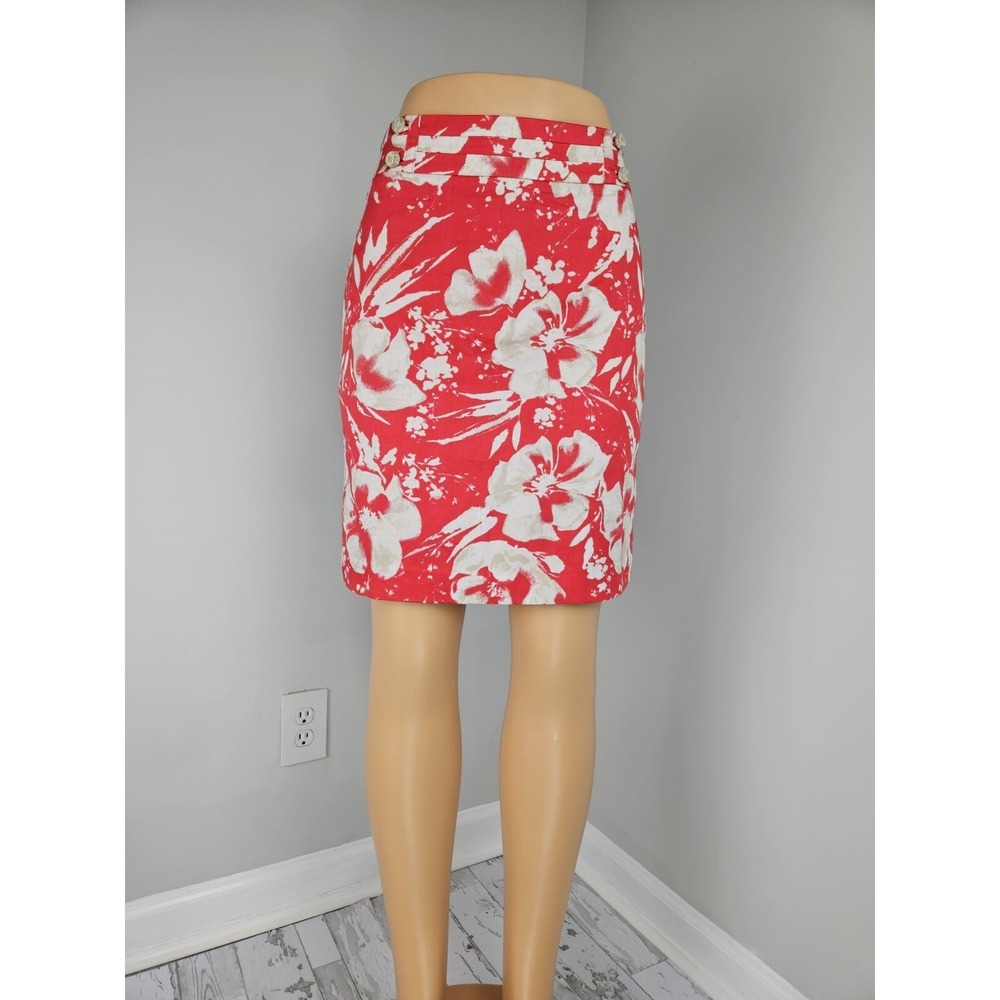 Ann Taylor LOFT Red Floral Cotton Pencil Skirt Size 6 Knee Length Tropical